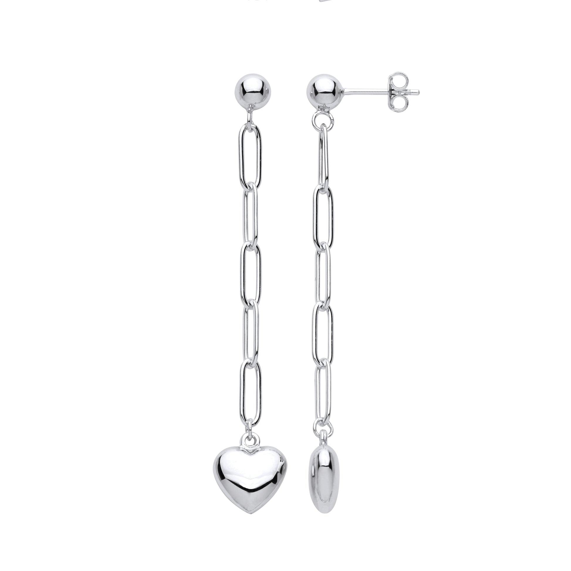 Silver  Paperclip Link Chain Heart Shoulder Duster Drop Earrings - EAG1050