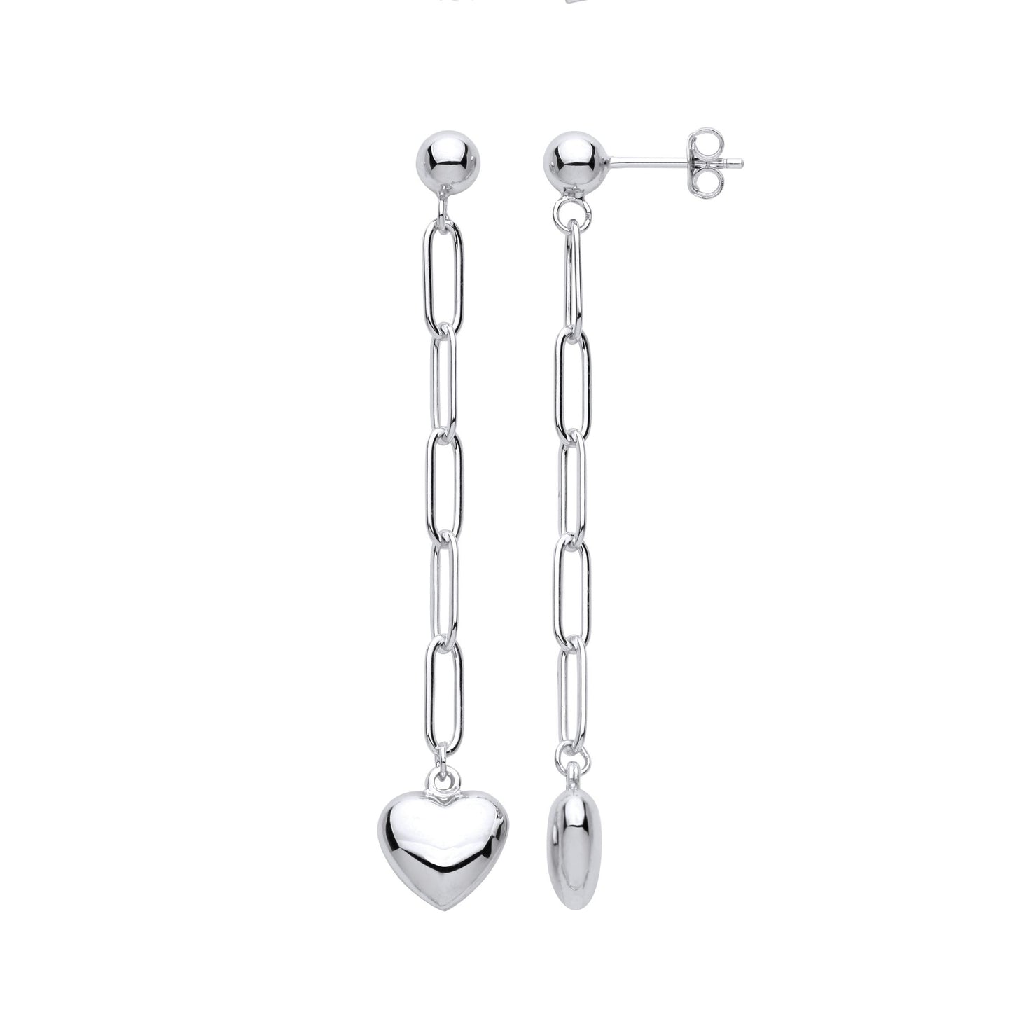 Silver  Paperclip Link Chain Heart Shoulder Duster Drop Earrings - EAG1050