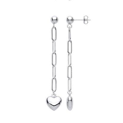 Silver  Paperclip Link Chain Heart Shoulder Duster Drop Earrings - EAG1050