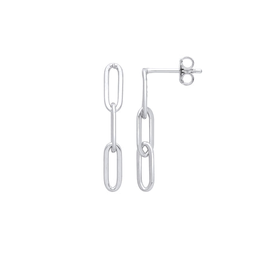 Silver  Elongated Oval Paperclip Link Drop Earrings - EAG1051
