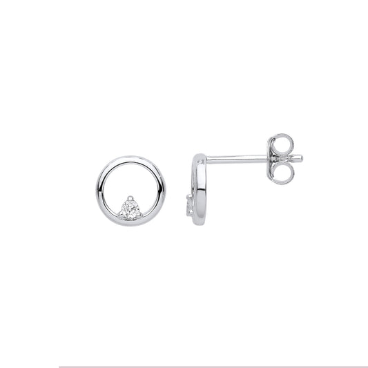 Silver  Perched Solitaire Hoop Stud Earrings - EAG1056