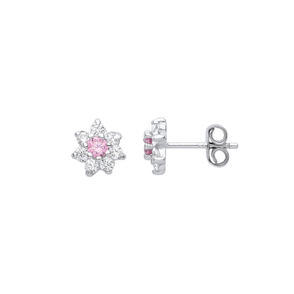 Silver  8 Stone Snowflake Cluster Stud Earrings - EAG1058