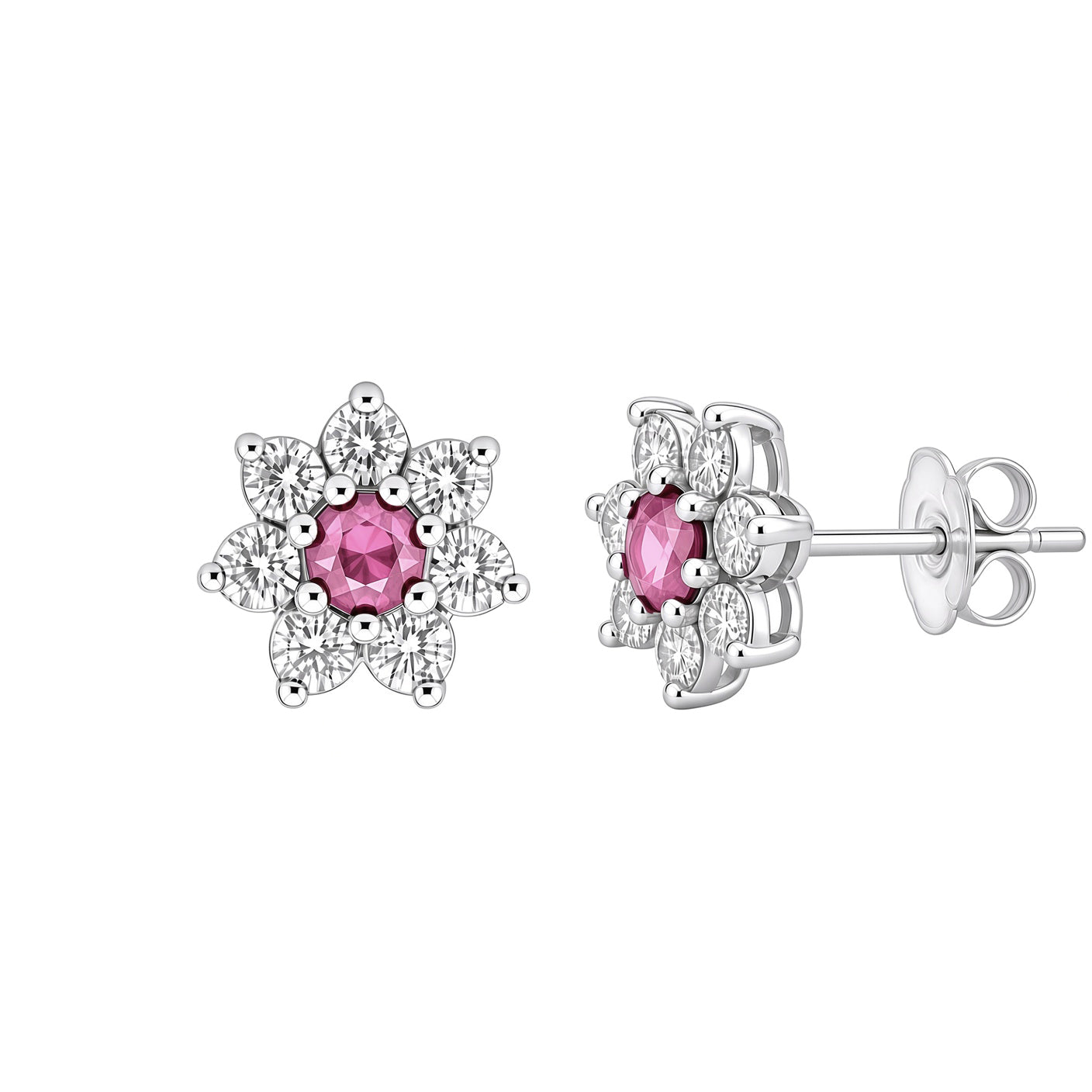 Sterling Silver  Pink CZ 8 Stone Snowflake Cluster Stud Earrings - EAG1058