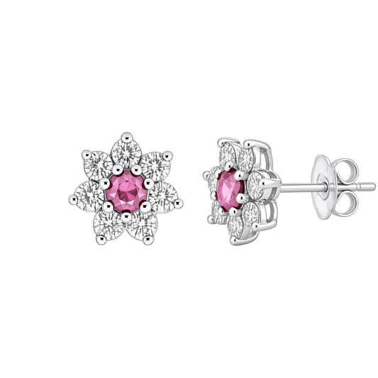 Sterling Silver  Pink CZ 8 Stone Snowflake Cluster Stud Earrings - EAG1058