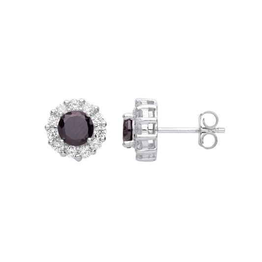 Silver  Round Halo Cluster Stud Earrings - EAG1059