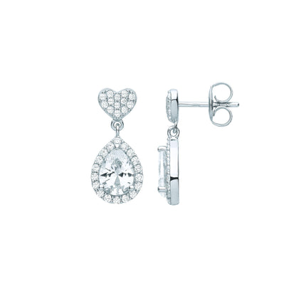 Sterling Silver  Pear CZ Love Heart Inverted Balloon Drop Earrings - EAG1060