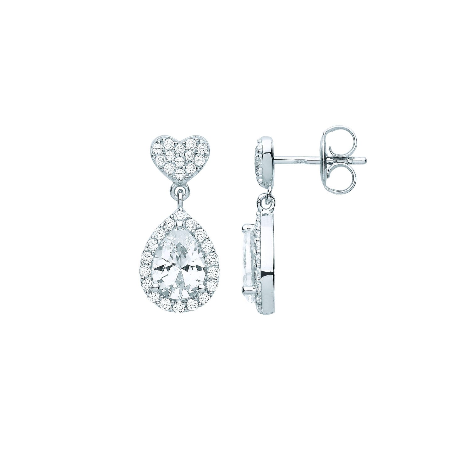Sterling Silver  Pear CZ Love Heart Inverted Balloon Drop Earrings - EAG1060