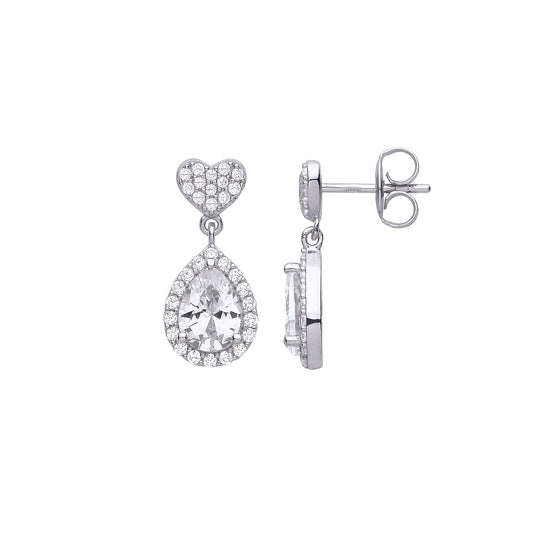 Sterling Silver  Pear CZ Love Heart Inverted Balloon Drop Earrings - EAG1060