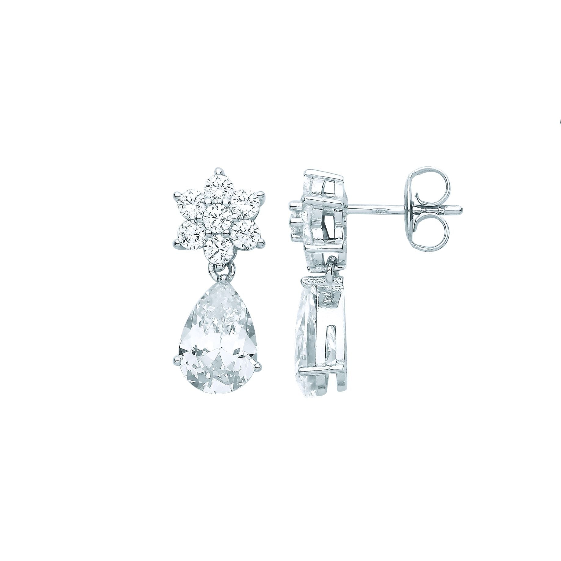 Sterling Silver  Pear CZ Snowflake Raindrop Cluster Drop Earrings - EAG1061