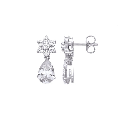 Silver  Snowflake Raindrop Cluster Drop Earrings - EAG1061