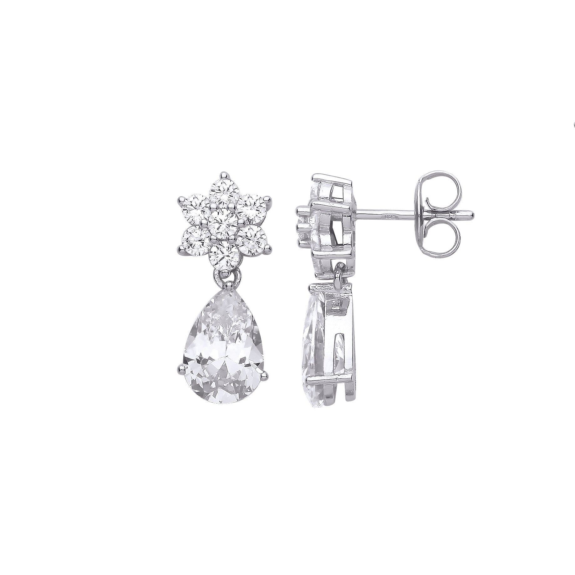 Sterling Silver  Pear CZ Snowflake Raindrop Cluster Drop Earrings - EAG1061