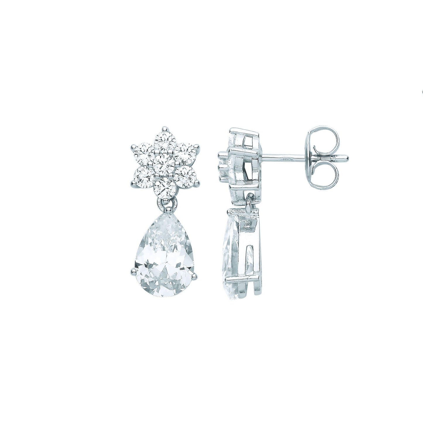 Sterling Silver  Pear CZ Snowflake Raindrop Cluster Drop Earrings - EAG1061