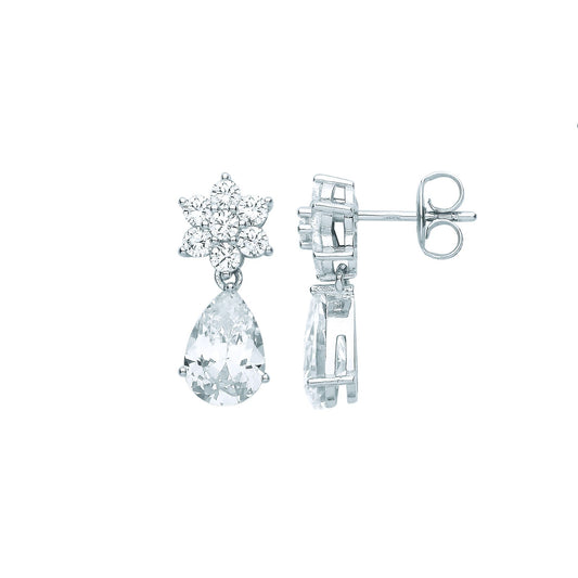 Sterling Silver  Pear CZ Snowflake Raindrop Cluster Drop Earrings - EAG1061