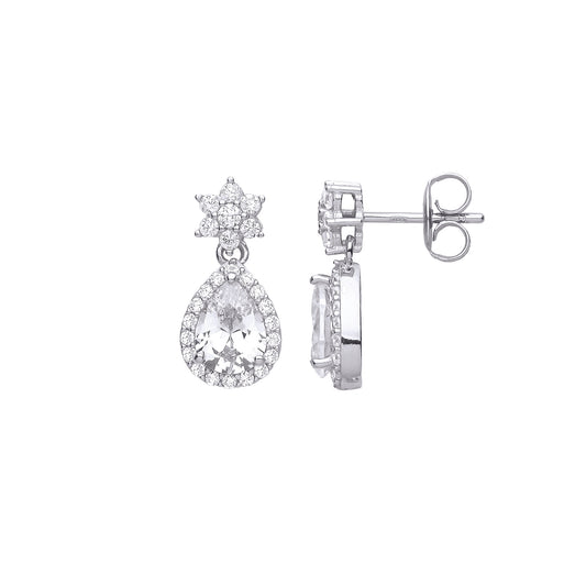 Silver  Star Raindrop Cluster Halo Drop Earrings - EAG1062