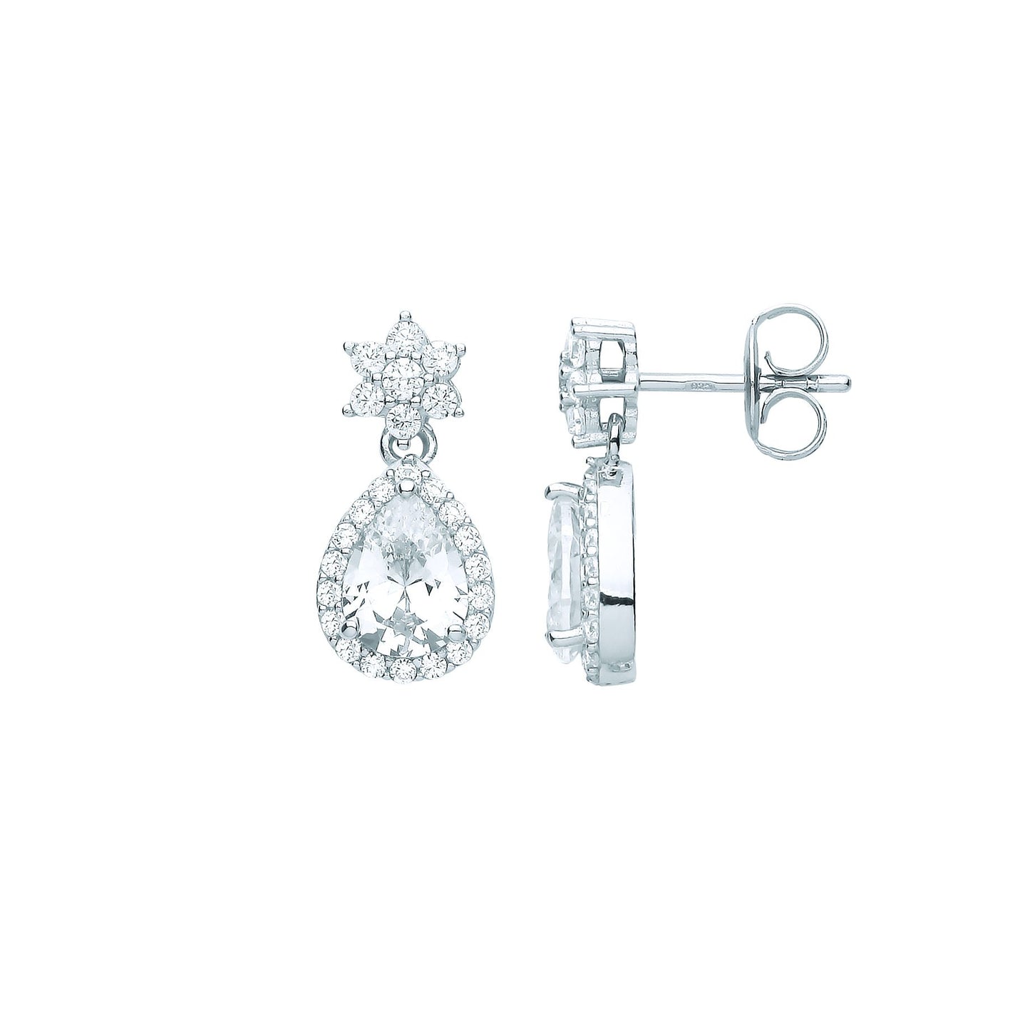 Sterling Silver  Pear CZ Star Raindrop Cluster Halo Drop Earrings - EAG1062