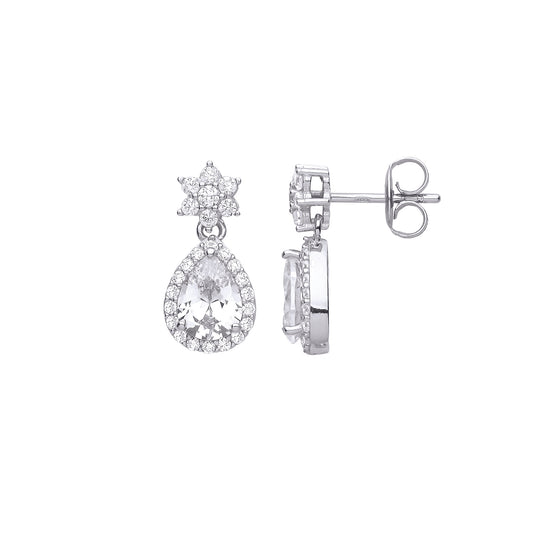 Sterling Silver  Pear CZ Star Raindrop Cluster Halo Drop Earrings - EAG1062