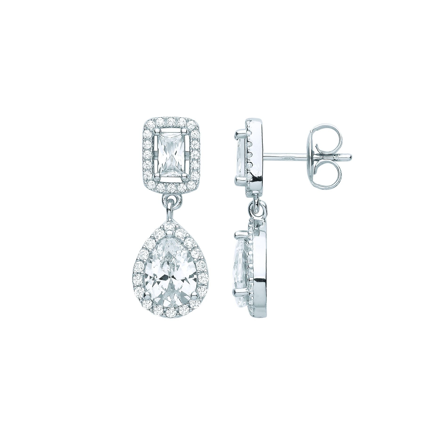 925 Silver  Pear Radiant CZ Raindrop Double Halo Drop Earrings - EAG1063