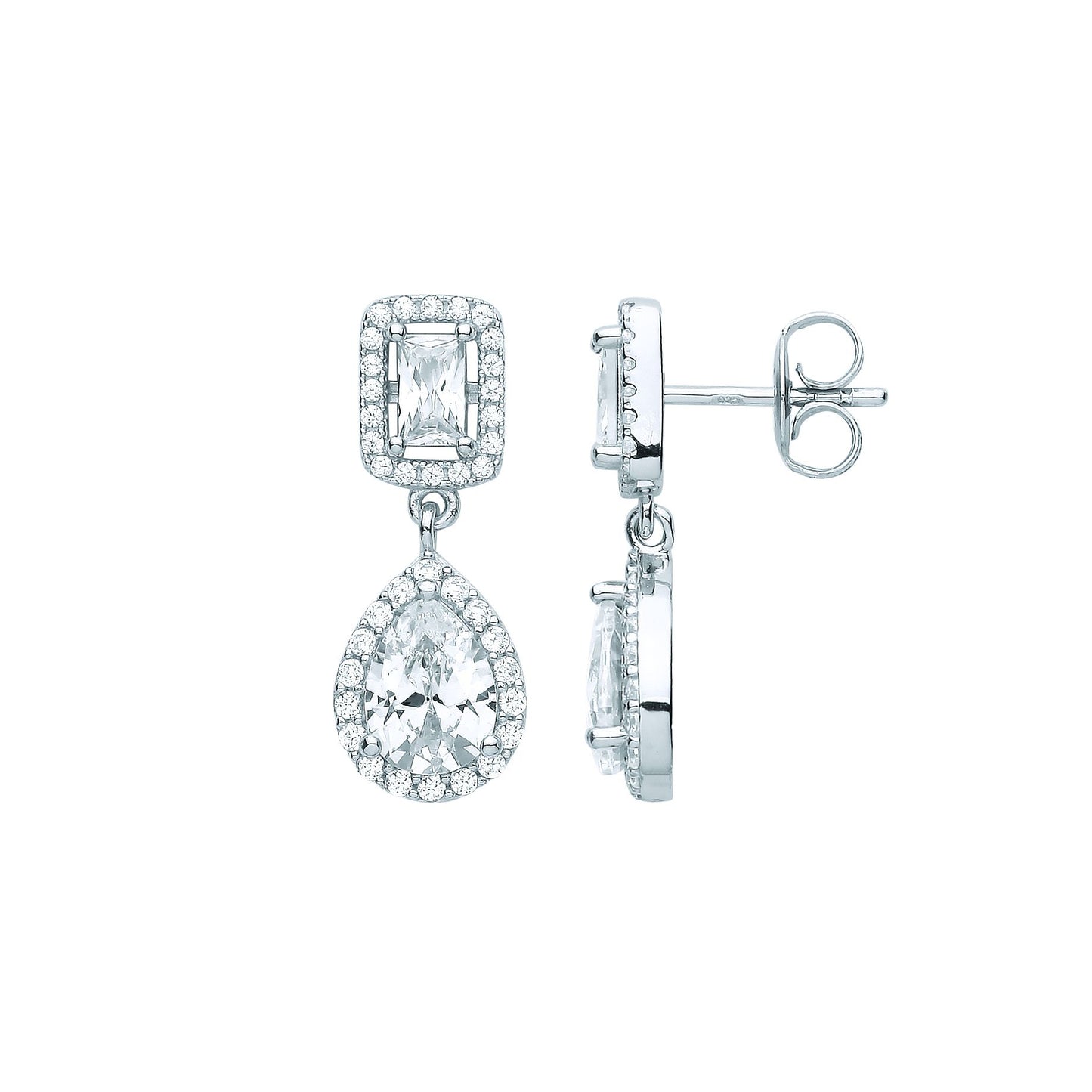 925 Silver  Pear Radiant CZ Raindrop Double Halo Drop Earrings - EAG1063