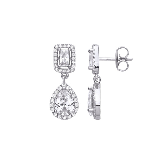 925 Silver  Pear Radiant CZ Raindrop Double Halo Drop Earrings - EAG1063