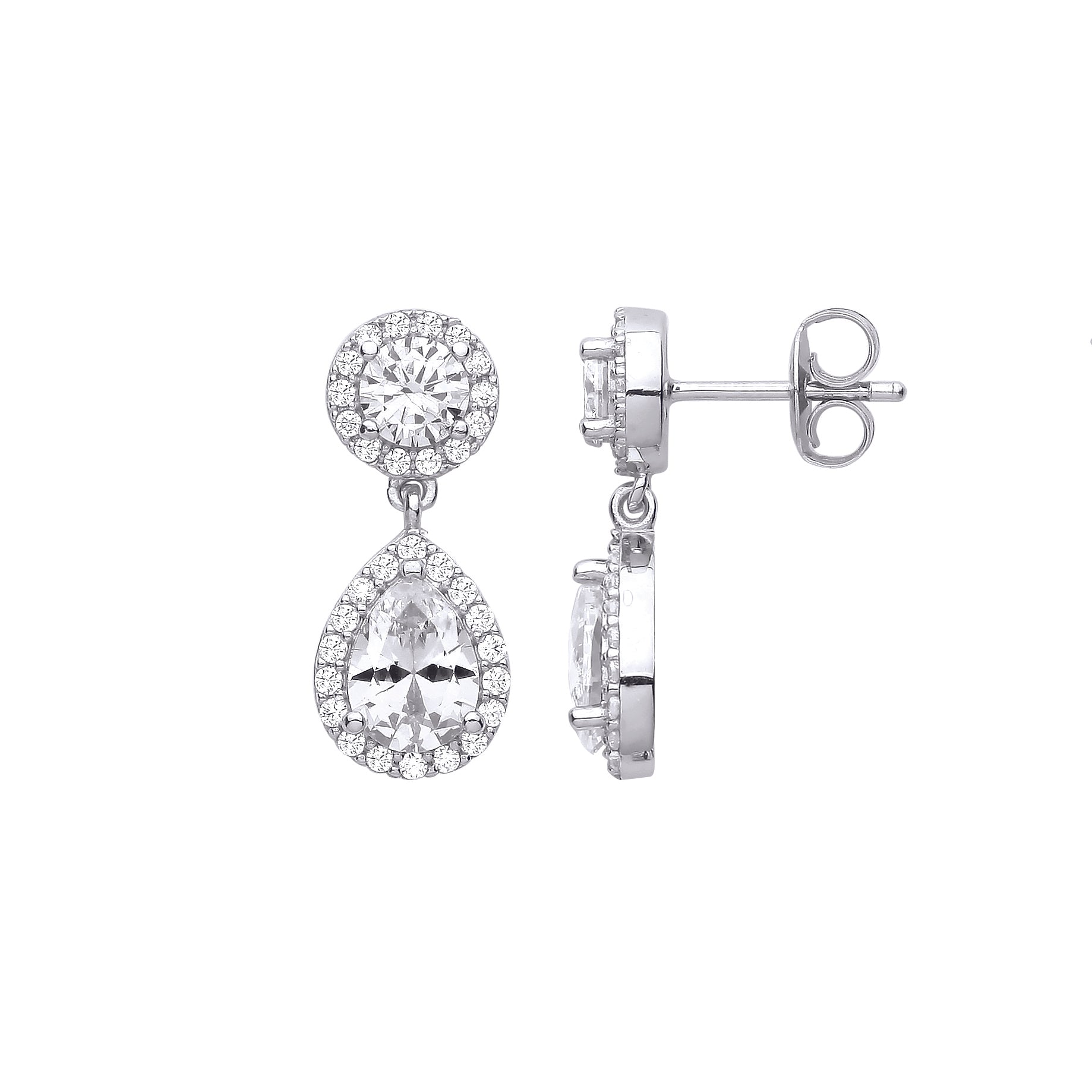 Silver  Raindrop Double Halo Drop Earrings - EAG1064