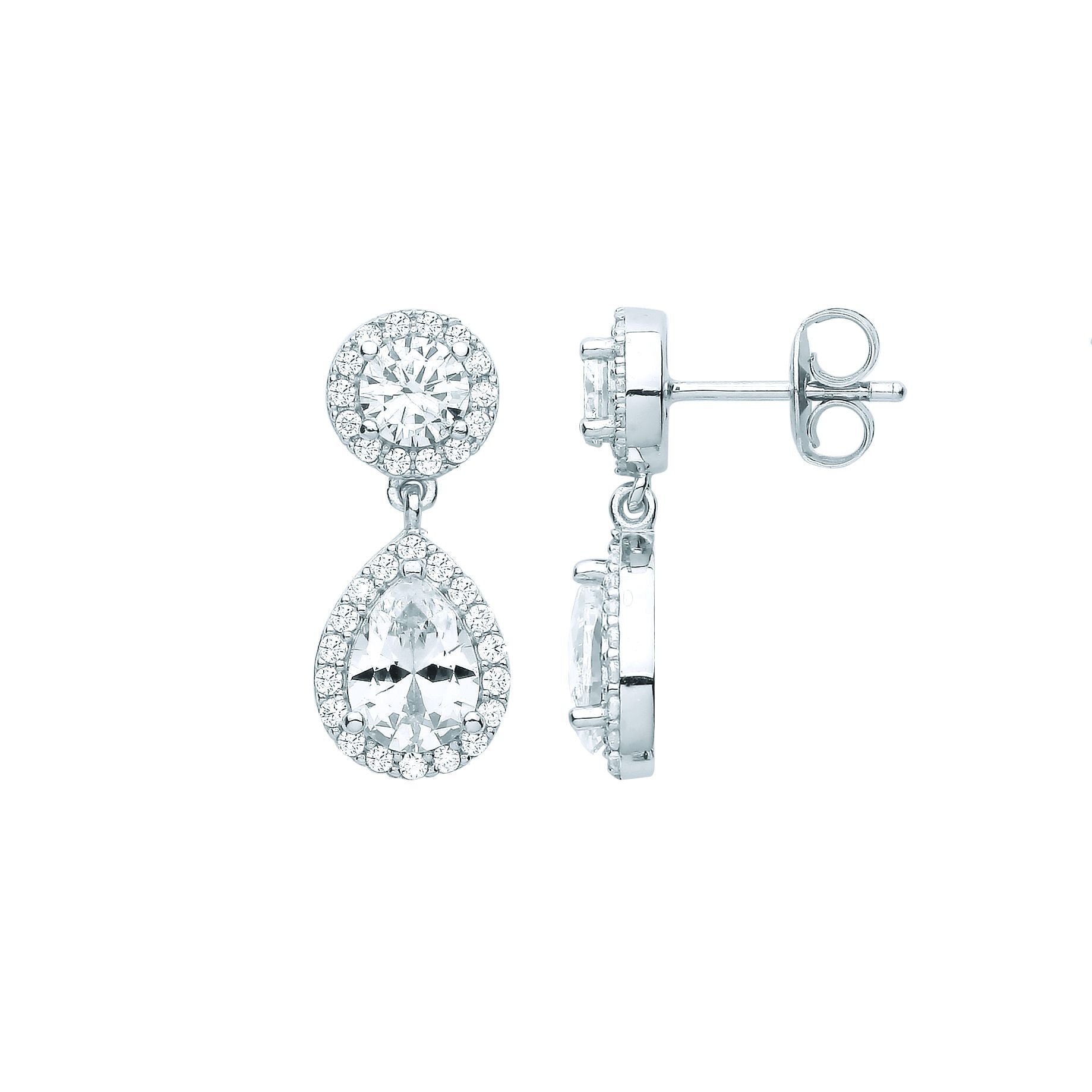 925 Sterling Silver  Pear CZ Raindrop Double Halo Drop Earrings - EAG1064