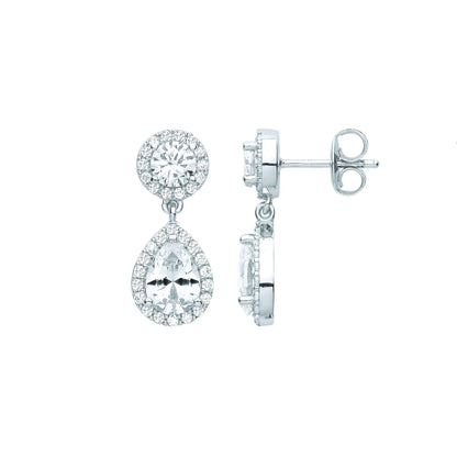 925 Sterling Silver  Pear CZ Raindrop Double Halo Drop Earrings - EAG1064