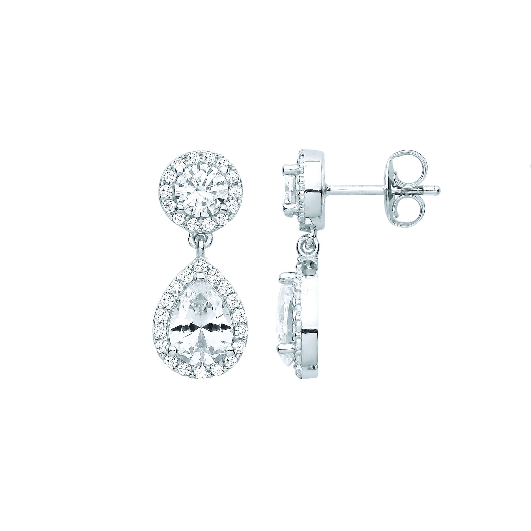 925 Sterling Silver  Pear CZ Raindrop Double Halo Drop Earrings - EAG1064