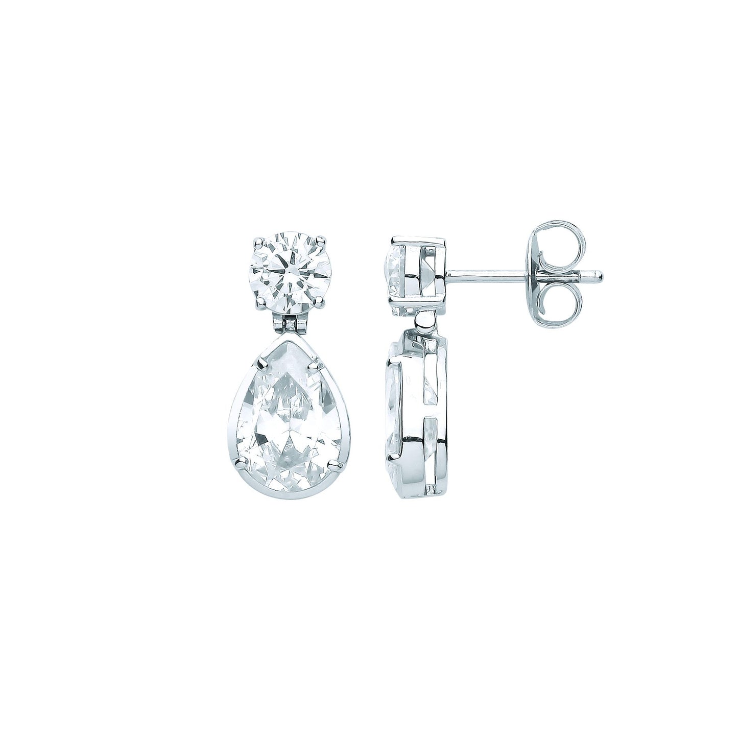 Silver  Pear CZ Swinging Tear Solitaire Toi et Moi Drop Earrings - EAG1066