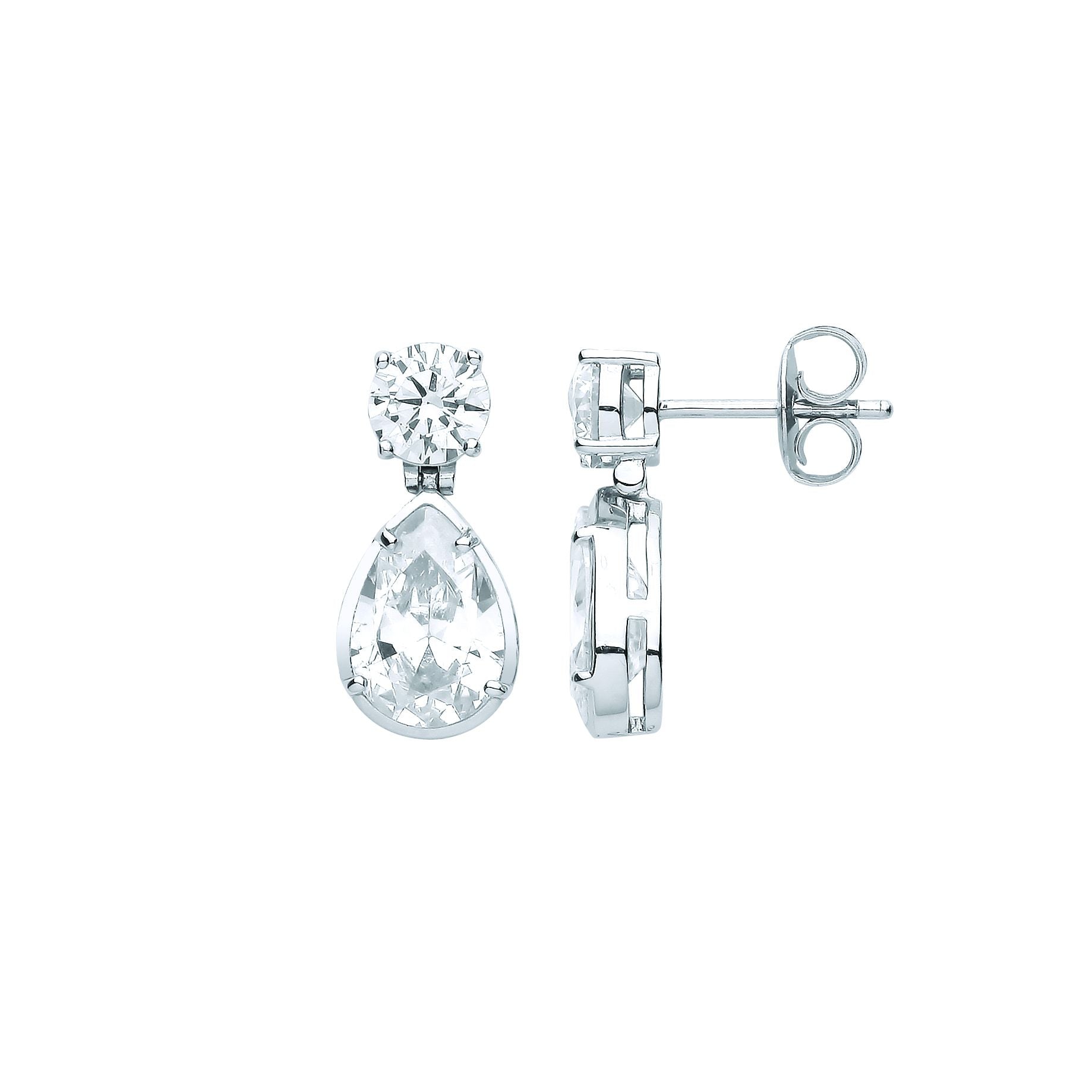 Silver  Pear CZ Swinging Tear Solitaire Toi et Moi Drop Earrings - EAG1066