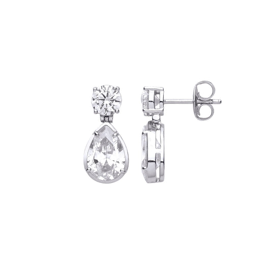 Silver  Pear CZ Swinging Tear Solitaire Toi et Moi Drop Earrings - EAG1066