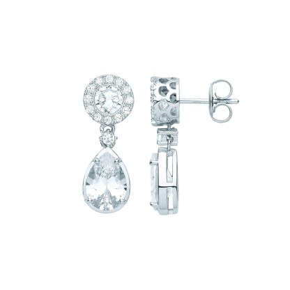 925 Silver  Pear CZ Raindrop Halo Cluster Solitaire Drop Earrings - EAG1067