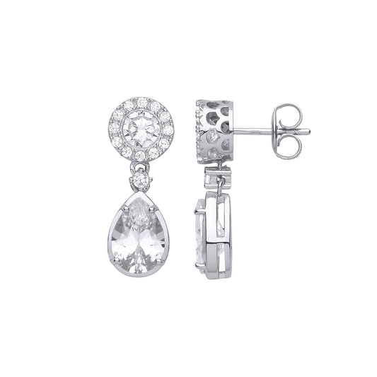 925 Silver  Pear CZ Raindrop Halo Cluster Solitaire Drop Earrings - EAG1067