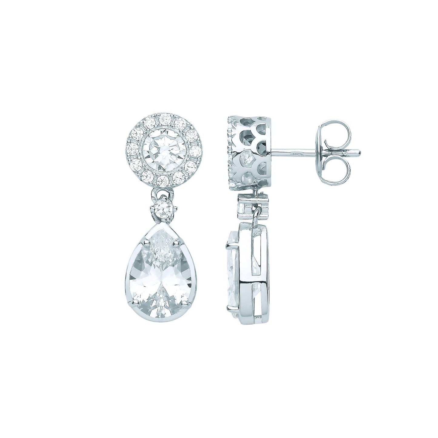 925 Silver  Pear CZ Raindrop Halo Cluster Solitaire Drop Earrings - EAG1067