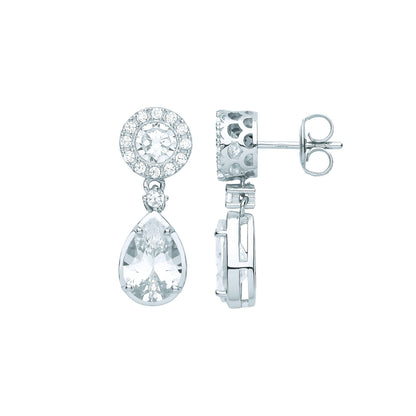 925 Silver  Pear CZ Raindrop Halo Cluster Solitaire Drop Earrings - EAG1067