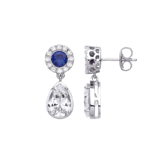 Silver  Raindrop Halo Cluster Solitaire Drop Earrings - EAG1068