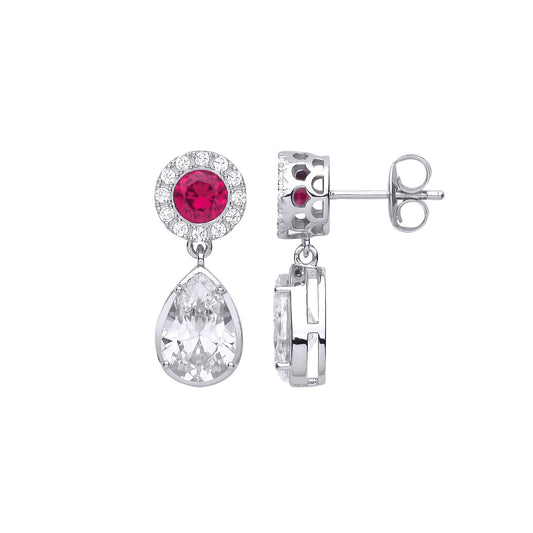 Silver  Red Pear CZ Raindrop Halo Cluster Solitaire Drop Earrings - EAG1069