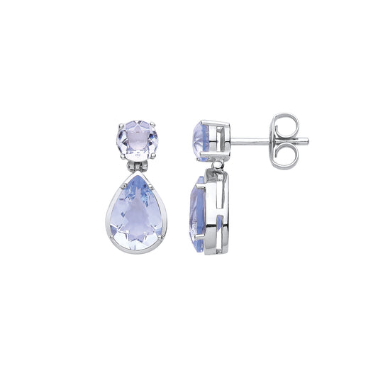 Silver  Lilac Pear CZ Icy Raindrop Toi et Moi Drop Earrings - EAG1071