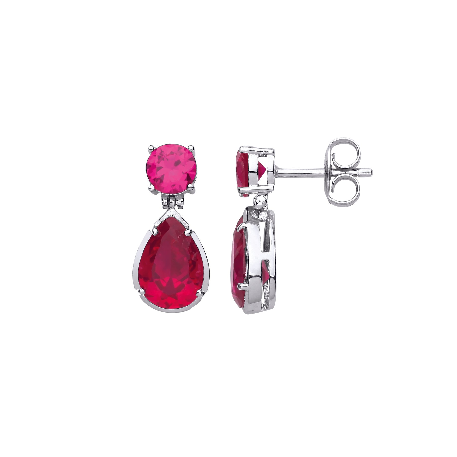 Silver  Red Pear CZ Fiery Blood Drip Toi et Moi Drop Earrings - EAG1076