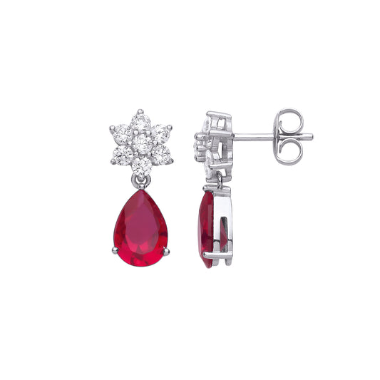 Silver  Red Pear CZ Snowflaked Blood Drop Cluster Drop Earrings - EAG1077