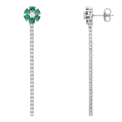 Silver  Green CZ Flower Petal Shoulder Duster Drop Earrings - EAG1078EM