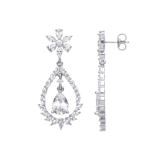 Silver  Pear Marquise CZ Fiery Snowflake Chandelier Drop Earrings - EAG1084