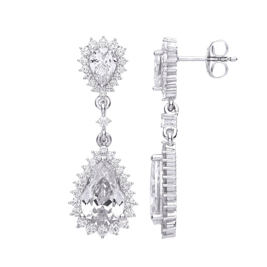 Silver  Fiery Snowflake Chandelier Cluster Drop Earrings - EAG1085