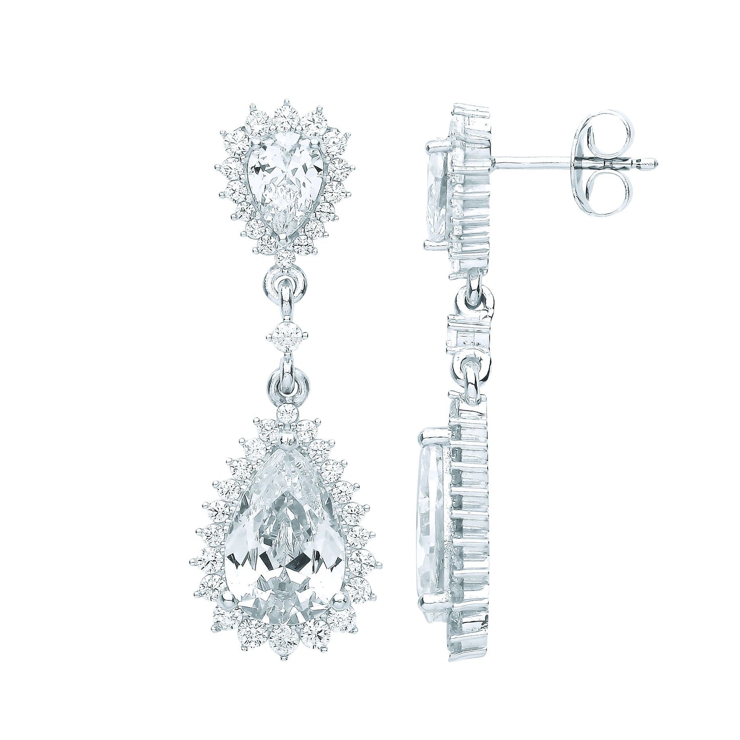 Silver  Pear CZ Fiery Snowflake Chandelier Cluster Drop Earrings - EAG1085