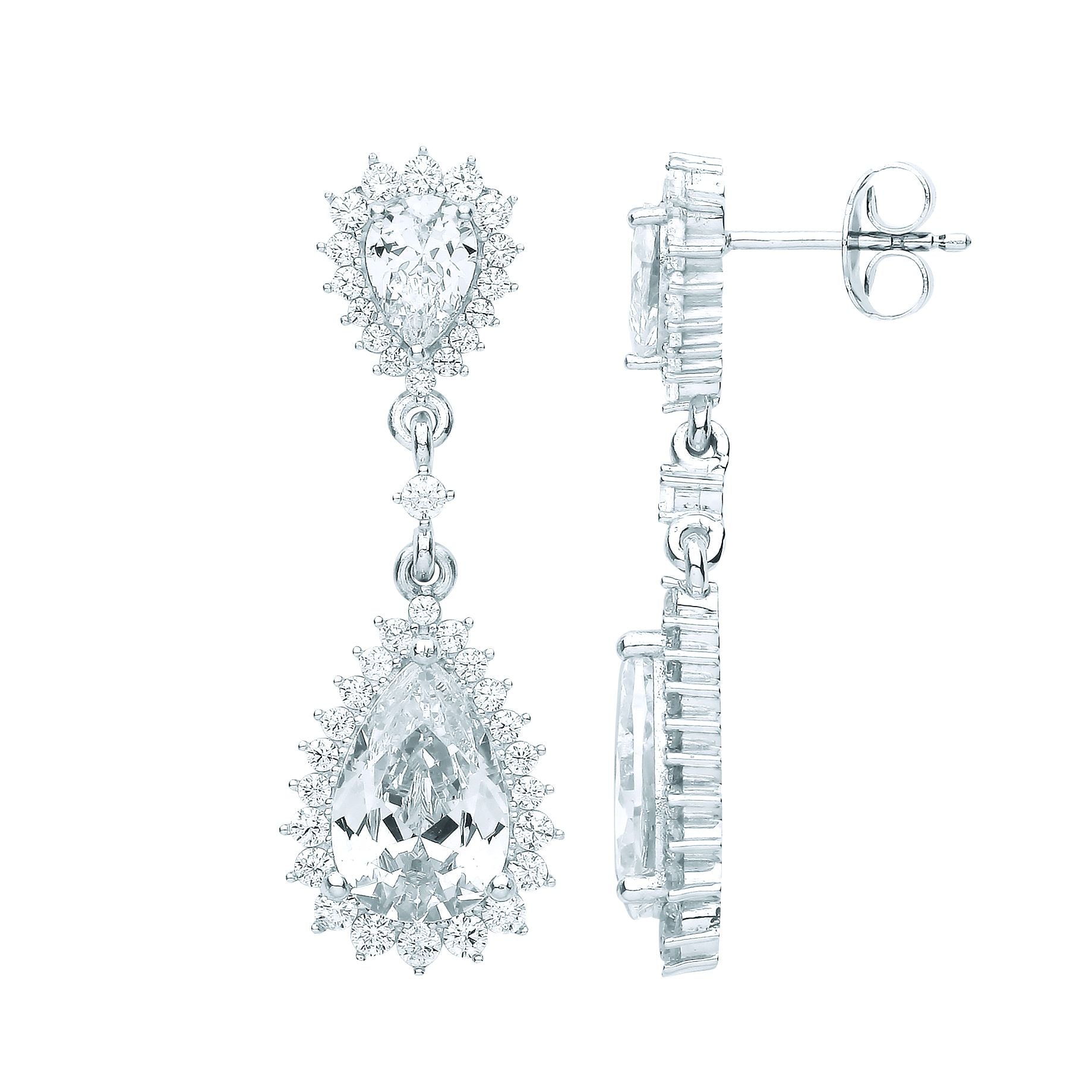 Silver  Pear CZ Fiery Snowflake Chandelier Cluster Drop Earrings - EAG1085