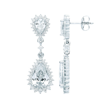 Silver  Pear CZ Fiery Snowflake Chandelier Cluster Drop Earrings - EAG1085