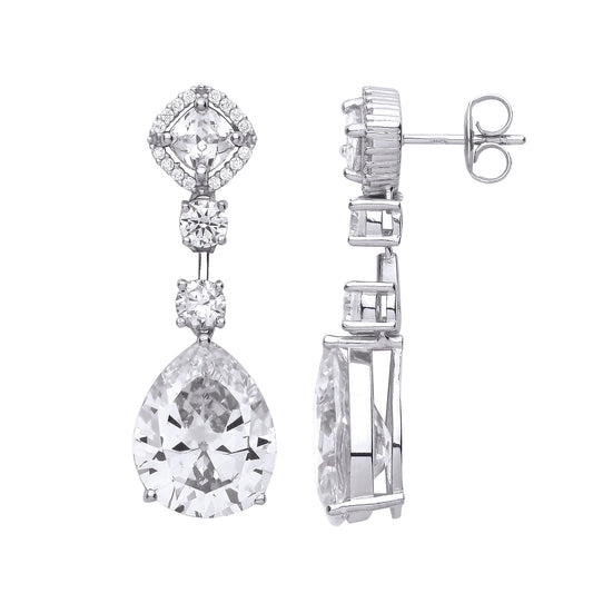 Sterling Silver  Pear Cushion CZ Heavy Raindrop Halo Drop Earrings - EAG1086