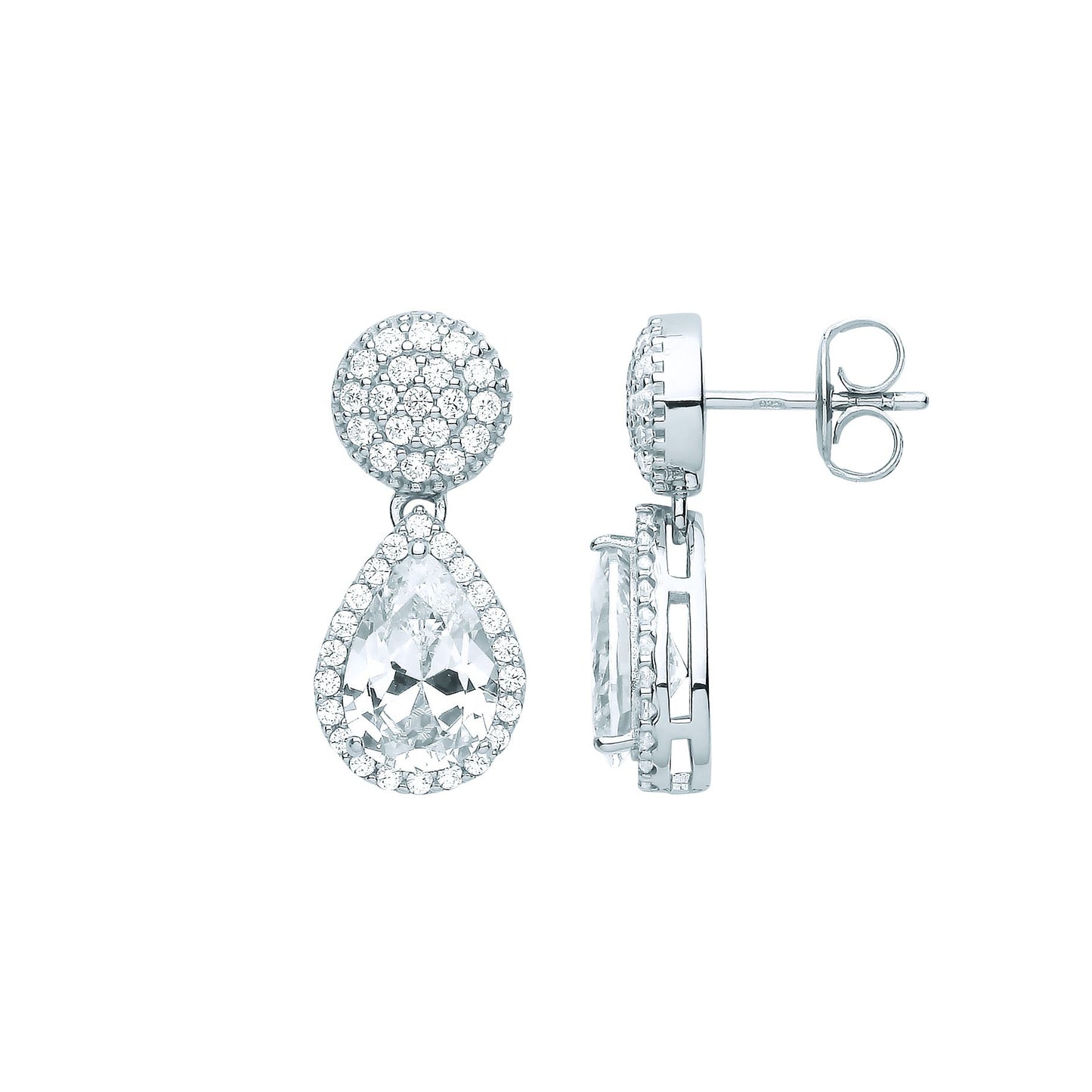 Silver  Pear CZ Pave Pillow Cluster Raindrop Halo Drop Earrings - EAG1087