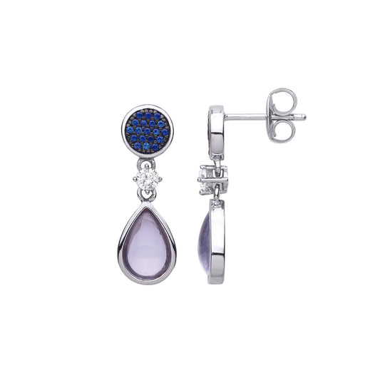 Silver  Icy Raindrop Pave Disc Drop Earrings - EAG1088