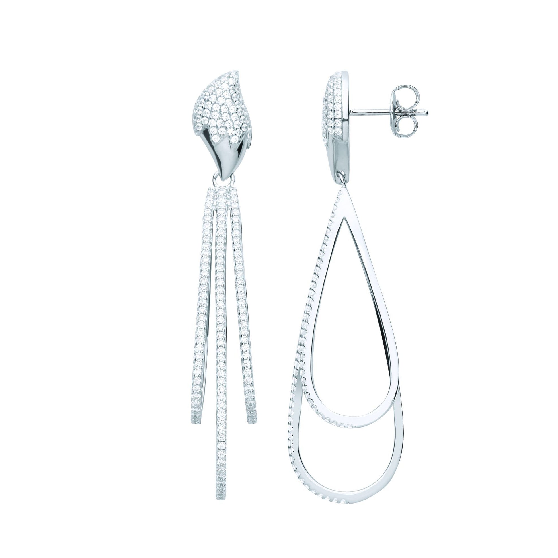 925 Sterling Silver  CZ Snow Capped Metor Shower Drop Earrings - EAG1092