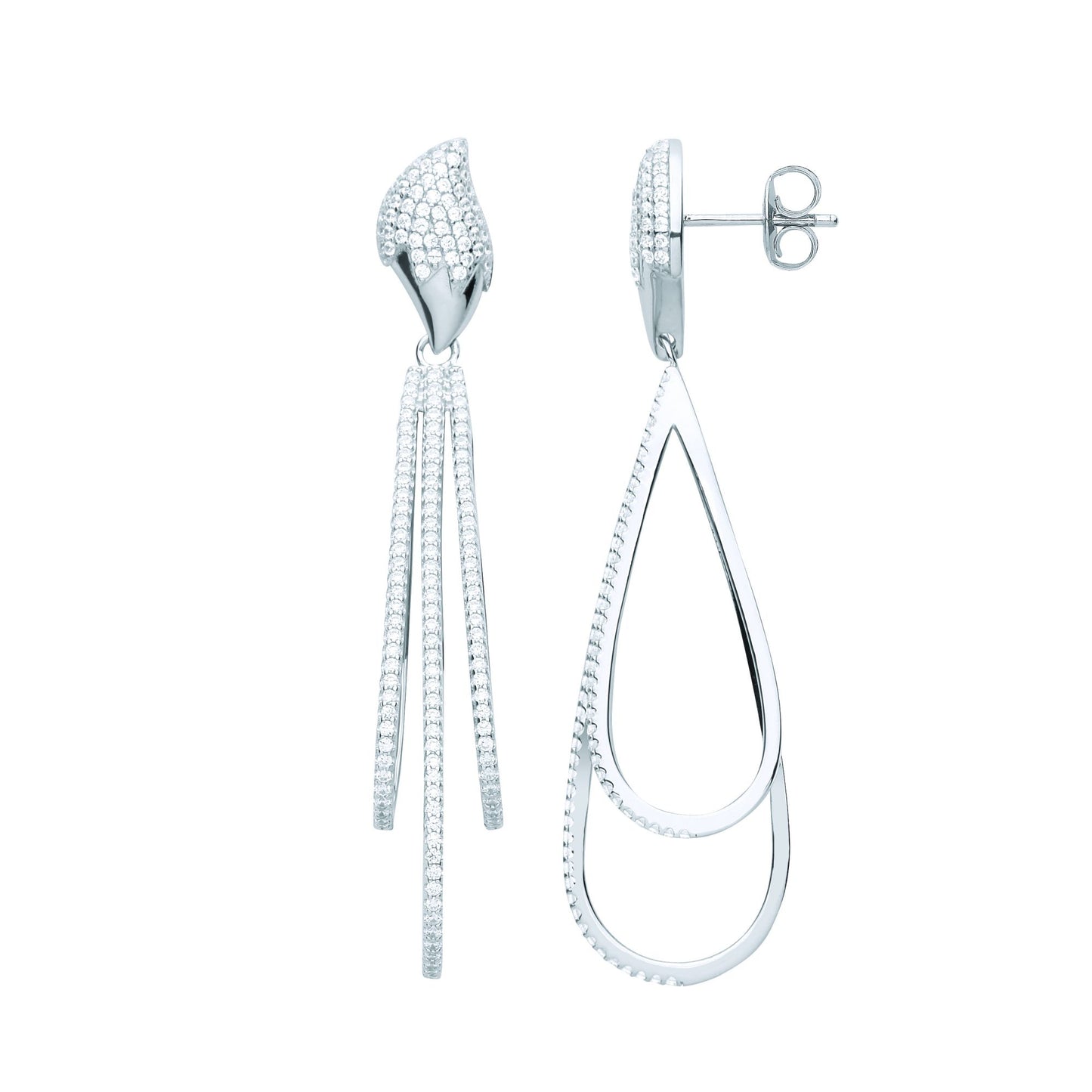 925 Sterling Silver  CZ Snow Capped Metor Shower Drop Earrings - EAG1092